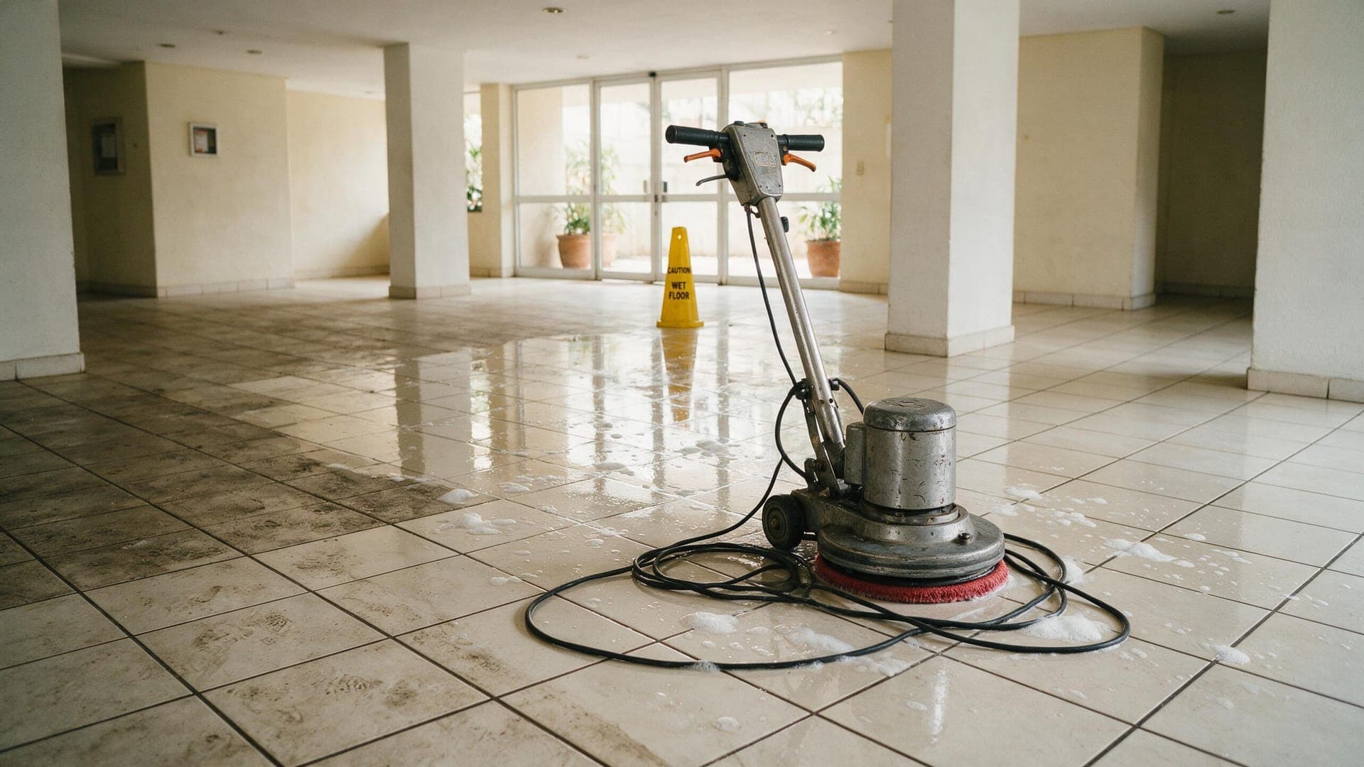 Lavagem de Pisos com Enceradeira — Niza Manutenções